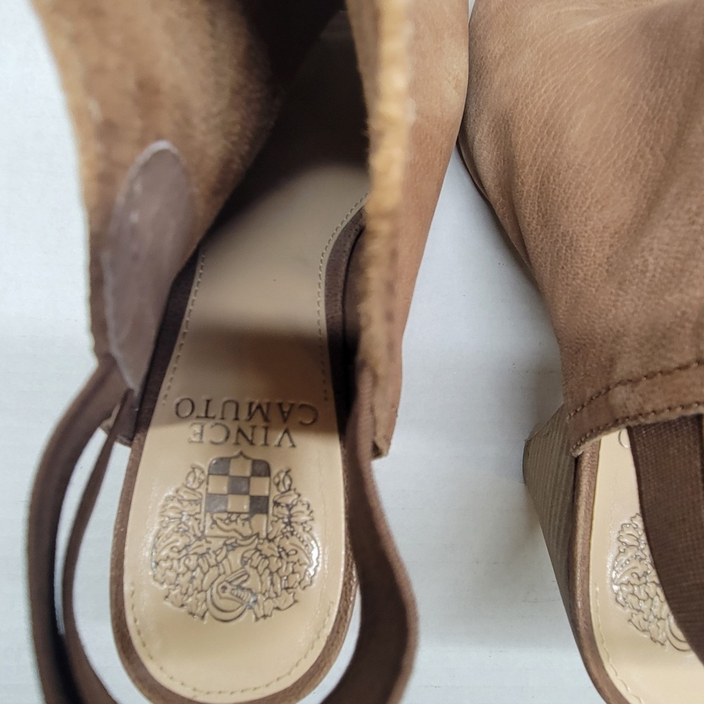 Vince Camuto Peep Toe Booties Brown Leather Slingback Heel Size 8M - Picture 5 of 11